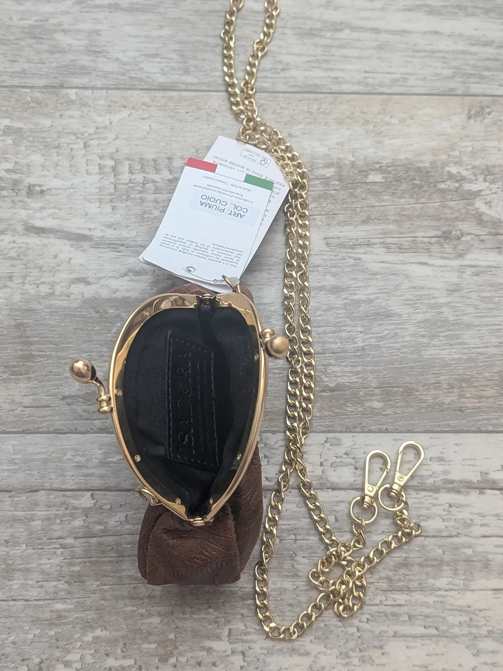Isadora Made in Italy Brown Genuine Leather Crossbody Bag with Gold Chain